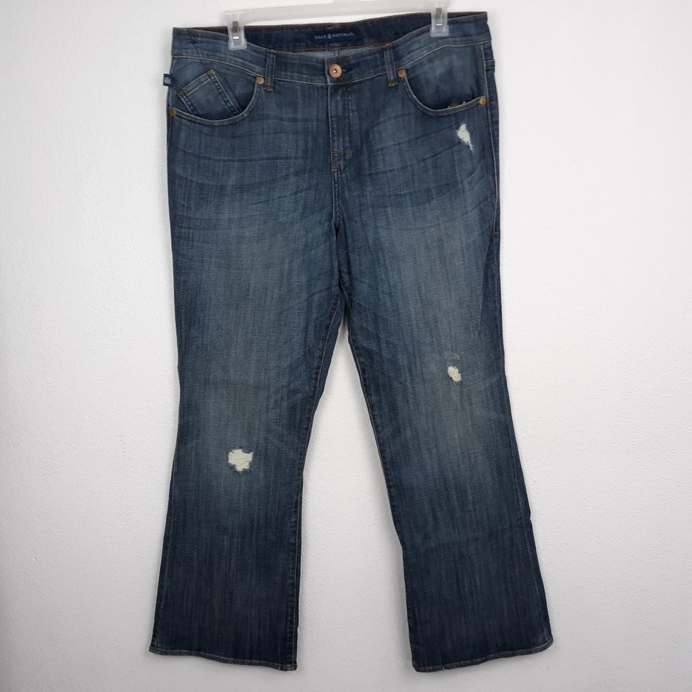 Rock Republic Kasandra Jeans Plus 18W Bootcut Distressed Medium Wash Blue Denim.